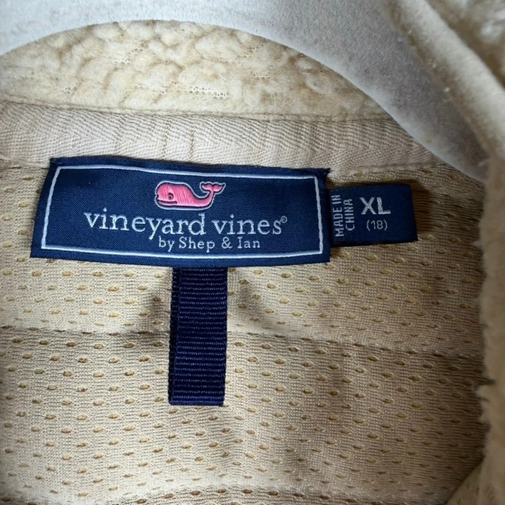 Vineyard Vines Boys XL 18 Sherpa Fleece Vest Navy Cream Quilted Colorblock Zip